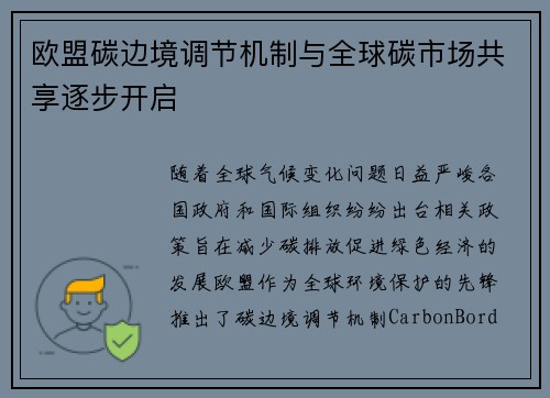 欧盟碳边境调节机制与全球碳市场共享逐步开启