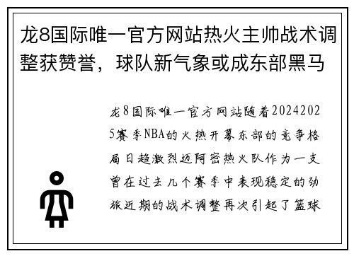 龙8国际唯一官方网站热火主帅战术调整获赞誉，球队新气象或成东部黑马 - 副本