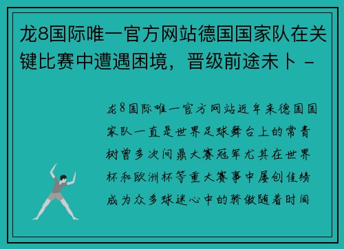 龙8国际唯一官方网站德国国家队在关键比赛中遭遇困境，晋级前途未卜 - 副本