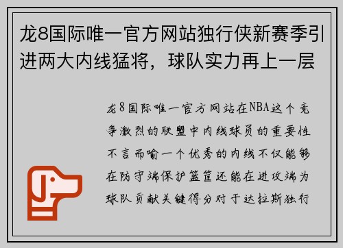 龙8国际唯一官方网站独行侠新赛季引进两大内线猛将，球队实力再上一层楼 - 副本