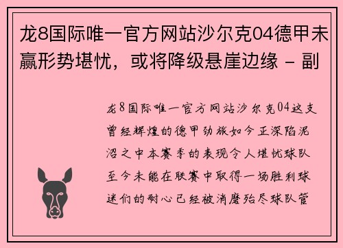 龙8国际唯一官方网站沙尔克04德甲未赢形势堪忧，或将降级悬崖边缘 - 副本