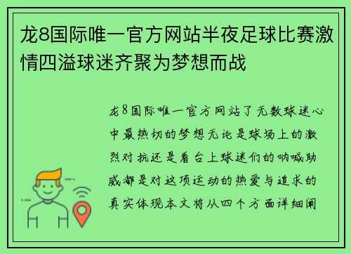 龙8国际唯一官方网站半夜足球比赛激情四溢球迷齐聚为梦想而战