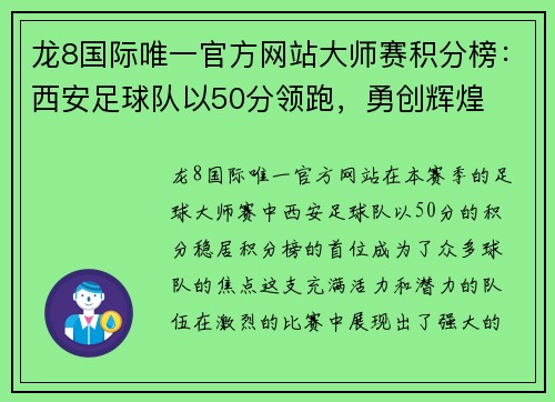 龙8国际唯一官方网站大师赛积分榜：西安足球队以50分领跑，勇创辉煌