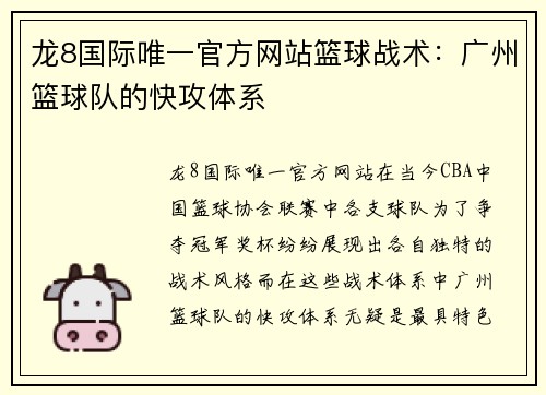 龙8国际唯一官方网站篮球战术：广州篮球队的快攻体系