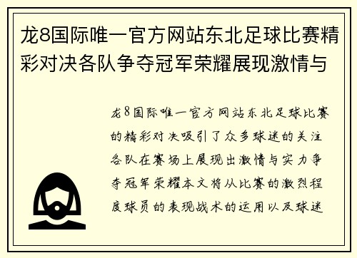 龙8国际唯一官方网站东北足球比赛精彩对决各队争夺冠军荣耀展现激情与实力